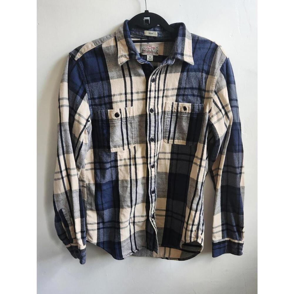 J Crew Shirt Mens Medium Blue Gray Plaid Flannel Slim Fit Button Down Casual